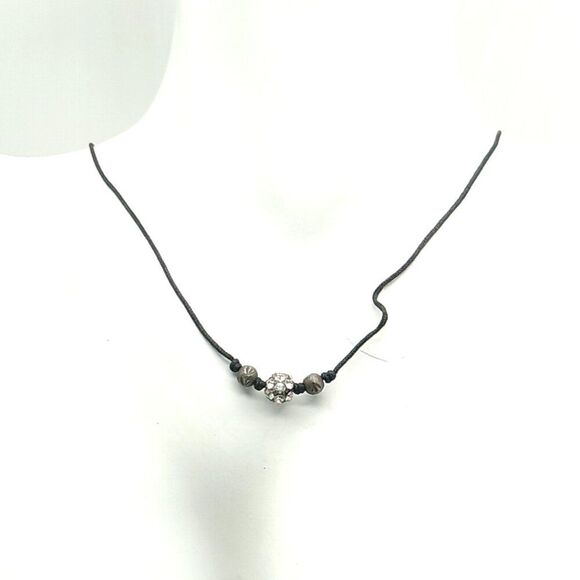 SILPADA Corded Cubic Zirconia 925 Sterling Silver Ball Petite Choker Necklace - Picture 2 of 15